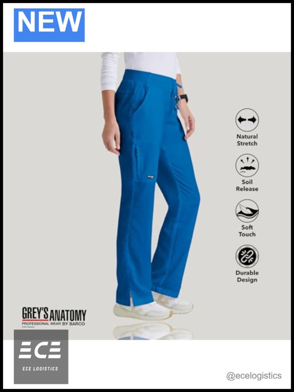 Womens Grey's Anatomy Mia Scrub Pant Low Rise Straight Leg Cargo 6 Pocket - Picture 4 of 6